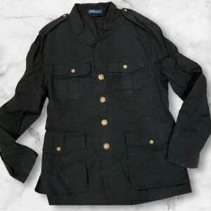 Vintage Women's Black Polo Ralph Lauren Utility Jacket Trench Coat Medium